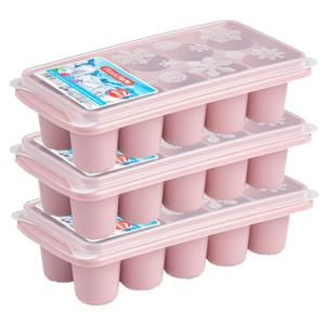 PlasticForte IJsblokjes tray - 4x stuks - met deksel - ijsklontjes vorm - 10-vaks - roze - grote klo