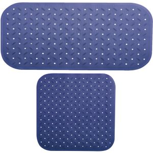 MSV Douche/bad anti-slip matten set badkamer - rubber - 2x stuks - donkerblauw - 2 formaten