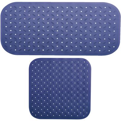 MSV Douche/bad anti-slip matten set badkamer - rubber - 2x stuks - donkerblauw - 2 formaten