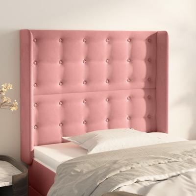 Hoofdbord met randen 93x16x118/128 cm fluweel roze