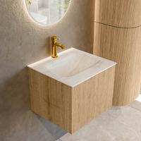 Badmeubel Mondiaz Kurve-Dlux | 50 cm | Meubelkleur Oak | Wastafelkleur Ostra | Solid surface | Midden spoelbak | 1 kraangat