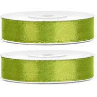 2x Hobby/decoratie lime groene satijnen sierlinten 1,2 cm/12 mm x 25 meter