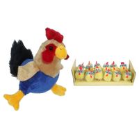 Pluche kippen/hanen knuffel van 20 cm met 12x stuks mini kuikentjes met brilletje 4,5 cm - Feestdecoratievoorwerp - thumbnail