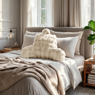 Kussen Bedsteun Pompom - Beige - Voor - - Dekbed-Discounter.nl