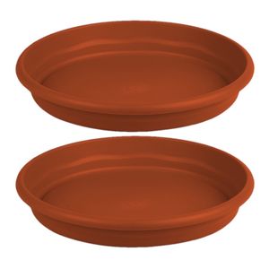 Set van 2x stuks bloempot/plantenpot onderschaal terra cotta kunststof diameter 14 cm