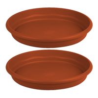 Set van 2x stuks bloempot/plantenpot onderschaal terra cotta kunststof diameter 14 cm