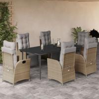7-delige Tuinset met kussens poly rattan gemengd beige