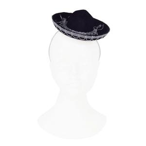 Mexicaanse mini Sombrero hoedje op diadeem - 2x - carnaval/verkleed accessoires - zwart - stro