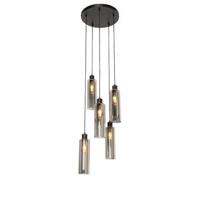 QAZQA Moderne hanglamp zwart met smoke glas 5-lichts - Stavelot - thumbnail