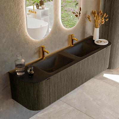Badmeubel Mondiaz Kurve | 170 cm cm | Meubelkleur Shadow | Wastafelkleur Urban | Solid surface | Wasbak beiden zijden spoelbak | 2 kraangaten