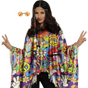 Hippie verkleed set - poncho en bril oranje - one size - Jaren 60/flower power verkleedkleding