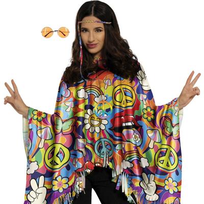 Hippie verkleed set - poncho en bril oranje - one size - Jaren 60/flower power verkleedkleding