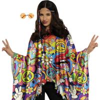 Hippie verkleed set - poncho en bril oranje - one size - Jaren 60/flower power verkleedkleding Hippie verkleed set - poncho en bril oranje - one size - Jaren 60/flower power verkleedkleding