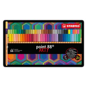 STABILO point 88, fineliner 0.4 mm, ARTY metalen etui met 66 stuks, 65 kleuren
