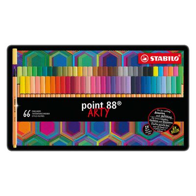 Stabilo point 88 arty metalen doos fineliners, 66st.