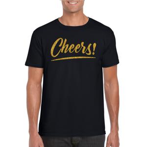 Verkleed T-shirt voor heren - cheers - zwart - gouden glitter - carnaval/themafeest