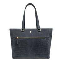 Leren laptoptas dames 15.6 inch - zwarte crocoprint - MŌSZ Viona