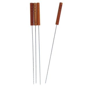 4x Barbecuespiezen/vleespennen houten handvat 32 cm - Barbecuespiezen