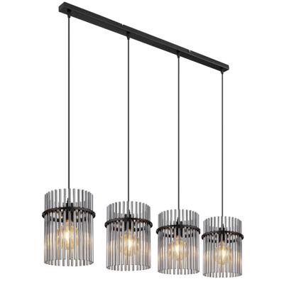 Globo Zwarte hanglampGorley met smoke glas 4-lichts - 15698-4H