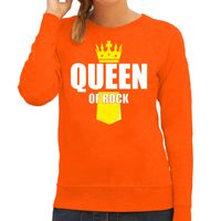 Koningsdag sweater / trui Queen of rock met kroontje oranje voor dames - thumbnail