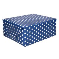 Inpakpapier/cadeaupapier blauw met witte stippen 200 x 70 cm rol - thumbnail