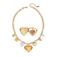 Bedelketting met medaillon, hartjes en parels