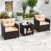 Tuinmeubelset incl. 2 Stoelen met Zitkussens & Tafel Rotan Balkonmeubels Tuin Loungeset Bruin