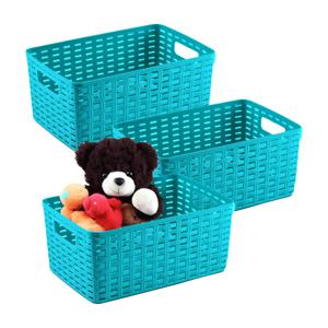 Opbergmand - 3x - Kastmand - rotan kunststof - turquoise blauw - 10 Liter - 22 x 33 x 16 cm