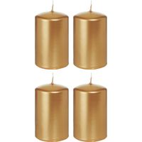 4x Gouden cilinderkaarsen/stompkaarsen 5 x 8 cm 18 branduren