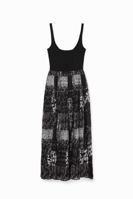 Gecombineerde geplisseerde midi-jurk - BLACK - S