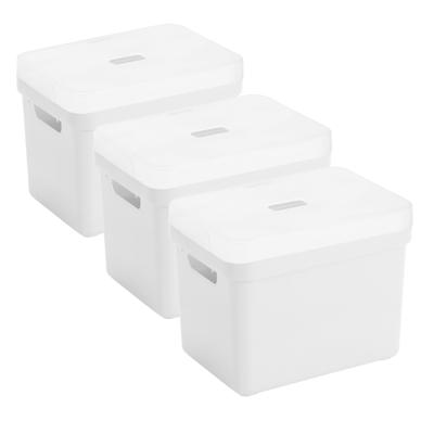 Sunware Opbergbox met transparante deksel - 3x stuks - wit - 18L - kunststof - 35x25x24cm
