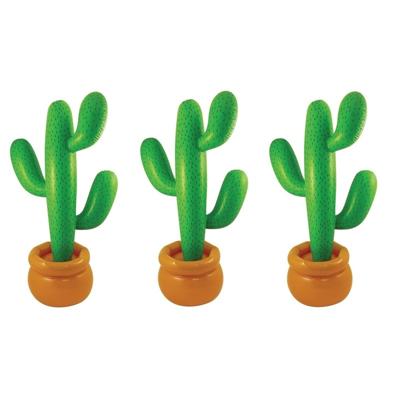 Opblaasbare mega cactus - 3x - groen - 170 cm - Zomer/Mexicaans/Tropical thema feestartikelen