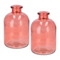 DK Design Bloemenvaas fles model - 2x - helder gekleurd glas - koraal roze - D11 x H17 cm - Vazen - thumbnail