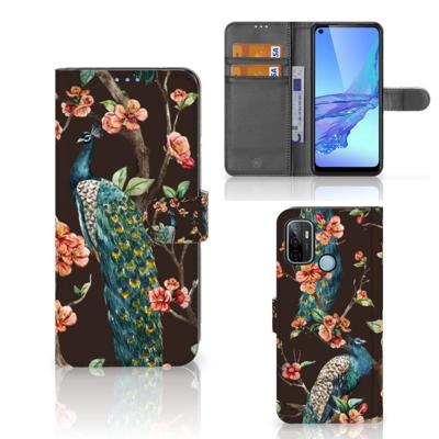 OPPO A53 | OPPO A53s | Telefoonhoesje | Met pasjeshouder | Pauw met Bloemen