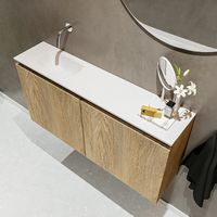 Mondiaz Ture 100cm toiletmeubel washed oak met wastafel talc links geen kraangat - thumbnail