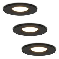 Set van 3 Venezia LED inbouwspots - 6 Watt 650 lumen - 2700K warm wit - Dimbaar - Rond - IP65 waterdicht - Zwart - Voor binnen, buiten en badkamer