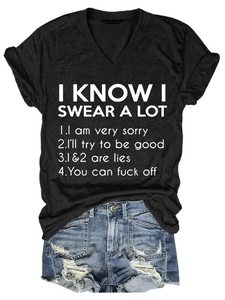 Women's I Know Swear A Lot Loose Cotton-Blend Vintage T-Shirt