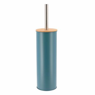 Tendance Toilet/badkamer toiletborstel met houder - Bamboo vibe - petrol - D10 x H40 cm