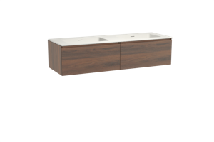 Storke Edge zwevend badmeubel 150 x 52 cm notenhout met Mata dubbele wastafel in solid surface