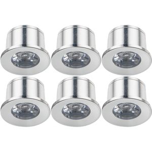 LED Veranda Spot Verlichting 6 Pack - Velvalux - 1W - Warm Wit 3000K - Inbouw - Rond - Mat Zilver - Aluminium - Ø31mm