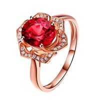 Mode rode toermalijn Rose gouden bloemvorm vrouwen ring Ringmaat: 10
