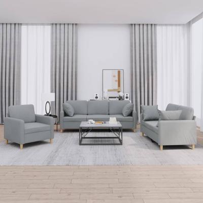 3-delige Loungeset met kussens stof lichtgrijs