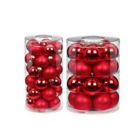 50x stuks glazen kerstballen rood mix 4 en 6 cm glans en mat - Kerstbal - thumbnail