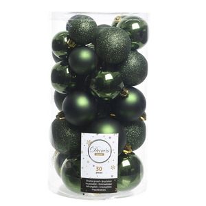 60x Kunststof kerstballen glanzend/mat/glitter donkergroen kerstboom versiering/decoratie - Kerstbal