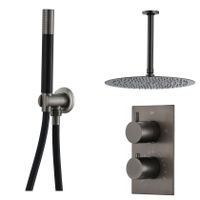 Regendouche set SaniClear Iron Pro | Inbouw | Thermostaatkraan | 2-weg | Rond | Gunmetal