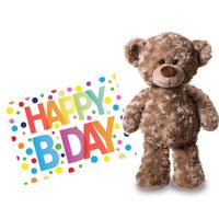 Pluche knuffel knuffelbeer 24 cm met A5-size Happy Birthday wenskaart - Knuffelberen - thumbnail
