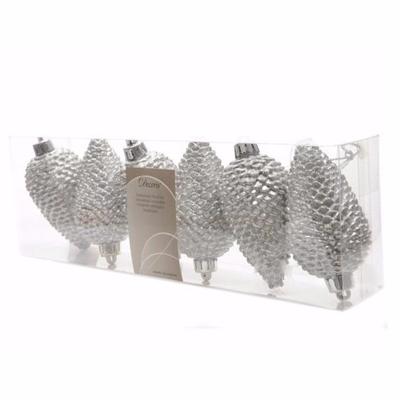 Kersthangers dennenappels - 6x st - zilver - glitter - 8 cm - kunststof - kerstversiering