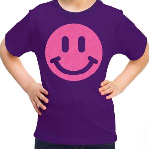 Verkleed T-shirt voor meisjes - Smile Emoticon - paars - carnaval - feestkleding voor kinderen