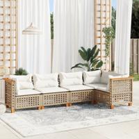5-delige Loungeset met kussens poly rattan beige