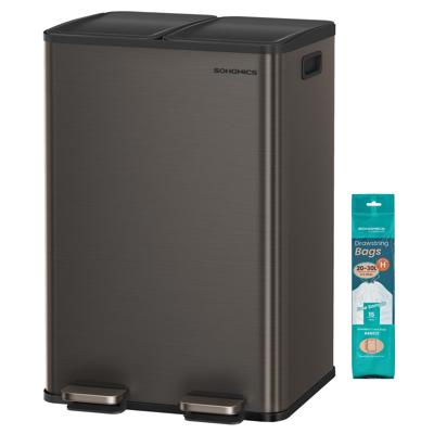 Keukenprullenbak met twee compartimenten en soft-close deksel, Leigrijs